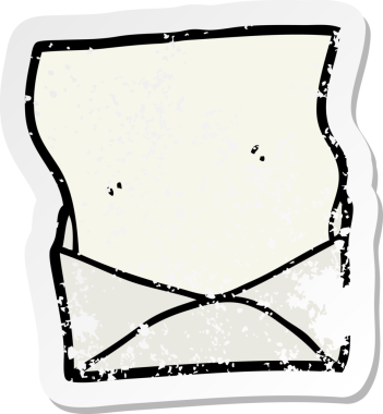 Bir karikatür mektubu ve bir insan tarafından çizilmiş zarfın sıkıntılı etiketi.