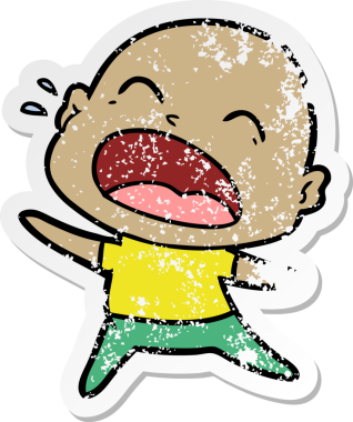 Bir insan tarafından çizilmiş kel bir adam diye bağıran bir çizgi film çıkartması.