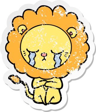 Bir insan tarafından çizilmiş ağlayan çizgi film aslanının sıkıntılı çıkartması.