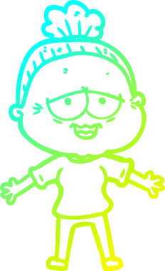 Bir insan tarafından çizilmiş, mutlu, yaşlı bir kadının çizdiği soğuk çizgi.