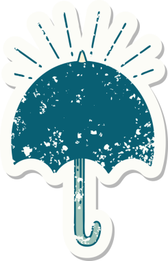 Bir insan tarafından çizilmiş eski dövme stili açık şemsiye etiketi.