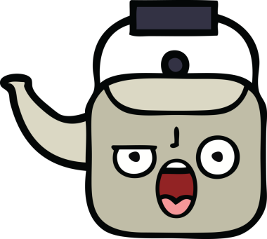 Bir insan tarafından çizilmiş tatlı bir çaydanlık karikatürü.