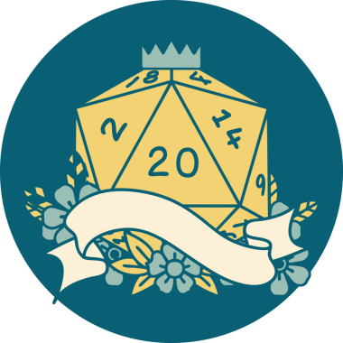 Retro Dövme Biçimi Doğal 20 D20 zar bir insan tarafından çizildi