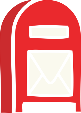 Bir insan tarafından çizilmiş bir posta kutusunun düz renk retro karikatürü