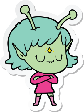 Bir insan tarafından çizilmiş uzaylı bir kızın çıkartması.