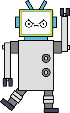 Bir insan tarafından çizilmiş sevimli bir robot karikatürü.