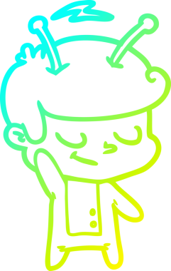 Bir insan tarafından çizilmiş dost canlısı bir uzay adamının soğuk çizgi çizimi.