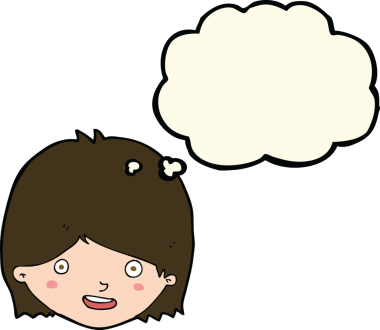 Bir insan tarafından çizilmiş düşünce baloncuklu mutlu kadın yüzü.