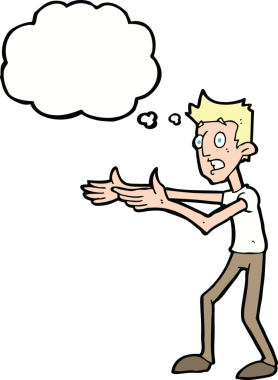 Çizgi filmdeki adam umutsuzca bir insan tarafından çizilmiş düşünce baloncuğuyla anlatıyor.