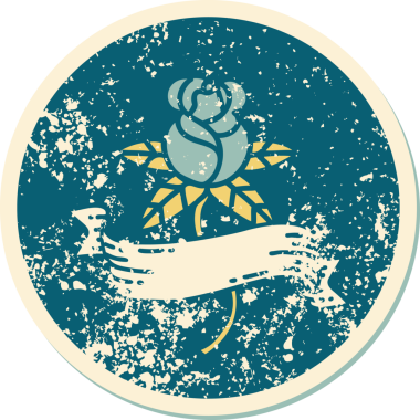 Bir insan tarafından çizilmiş gül ve pankartın sembolik dövmeli görüntüsü