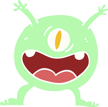 Bir insan tarafından çizilmiş düz renkli karikatür canavarı.