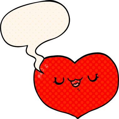 Çizgi roman tarzında bir insan tarafından çizilmiş, konuşma baloncuklu karikatür kalbi.