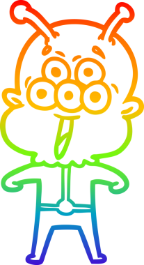 gökkuşağı gradyanı çizimi bir insan tarafından çizilmiş mutlu bir uzaylı çizgi filmi.