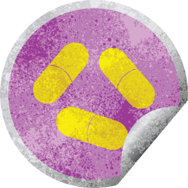 Bir insan tarafından çizilmiş hap vektör çizimi dairesel soyma etiketi