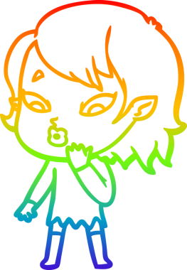 Gökkuşağı gradyan çizgisi. Bir insan tarafından çizilmiş şirin bir vampir kız çizgi filmi.