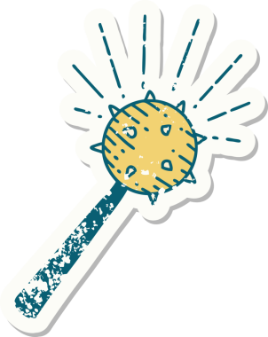 Bir insanın çizdiği eski dövme stili ortaçağ topuzu çıkartması.