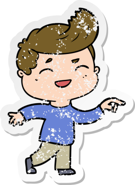 Bir insan tarafından çizilmiş gülen karikatür adamın sıkıntılı çıkartması.