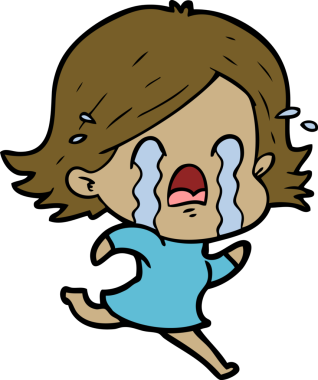 Bir insan tarafından çizilmiş ağlayan çizgi film kadını.