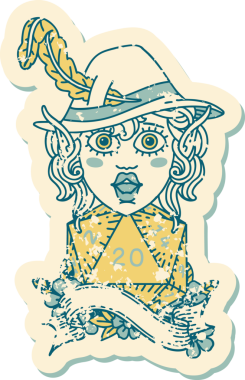 Retro Dövme Tarzı Elf Ozanı Bir insan tarafından çizilmiş doğal yirmi zar atışıyla