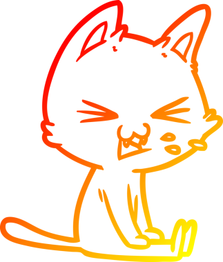 Sıcak bir çizgi film çizimi. Bir insan tarafından çizilmiş, oturan kedi tıslaması.