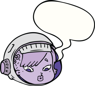 Bir insan tarafından çizilmiş konuşma balonlu astronot yüzü.