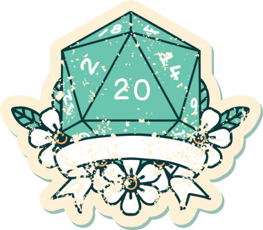 Retro Dövme Biçimi Doğal 20 kritik vuruş D20 zar bir insan tarafından çizildi