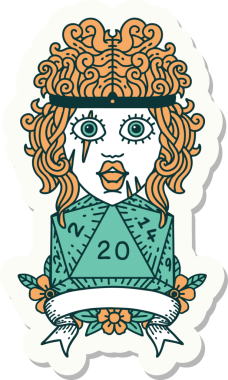 Bir insan tarafından çizilmiş 20 zarlı bir insan barbarının çıkartması.