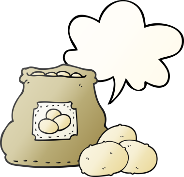 Bir insan tarafından çizilmiş, konuşma baloncuklu patatesler.