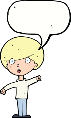 Bir insan tarafından çizilmiş konuşma balonuyla şok olmuş bir çocuk.