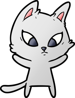 Bir insan tarafından çizilmiş kafası karışmış çizgi film kedisi.