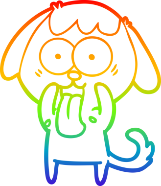 Gökkuşağı gradyan çizimi. Bir insan tarafından çizilmiş şirin bir köpek çizimi.