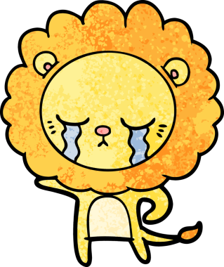 Bir insan tarafından çizilmiş ağlayan çizgi film aslanı.