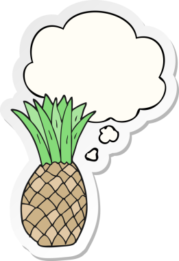 Düşünce baloncuklu çizgi film ananası insan tarafından çizilmiş bir çıkartma.