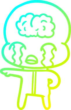 Bir çizgi filmin soğuk gradyan çizimi. Bir insan tarafından çizilmiş ağlayan büyük beyin uzaylısı.