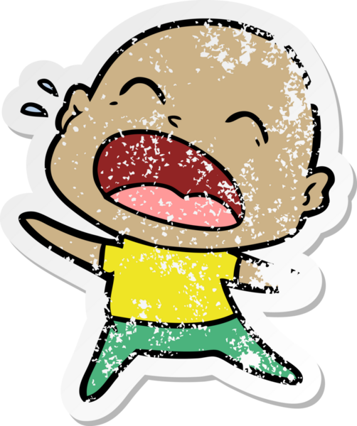 Bir insan tarafından çizilmiş kel bir adam diye bağıran bir çizgi film çıkartması.