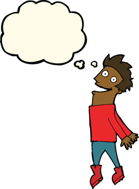 Karikatür sırılsıklam olmuş adam bir insan tarafından çizilmiş düşünce balonuyla uçuyor.