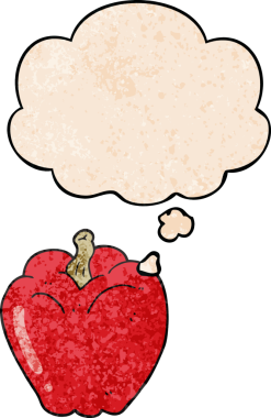 Düşünce baloncuklu çizgi film biberi. Bir insan tarafından çizilmiş grunge desen tarzı.