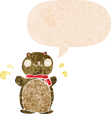 çizgi film mutlu ayıcık konuşma balonu ile grunge sıkıntılı retro dokuma tarzı bir insan tarafından çizilmiş