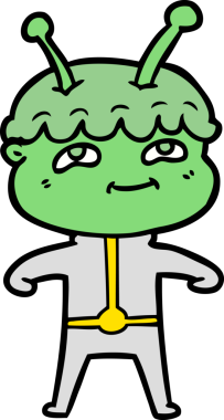 Bir insan tarafından çizilmiş dost canlısı çizgi film uzay adamı.