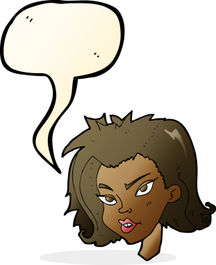 Bir insan tarafından çizilmiş konuşma baloncuğu olan bir kadın yüzü.