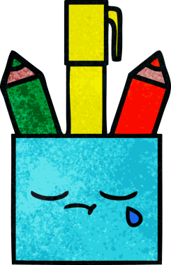 Bir insan tarafından çizilmiş bir kalem tenceresinin retro grunge desen karikatürü