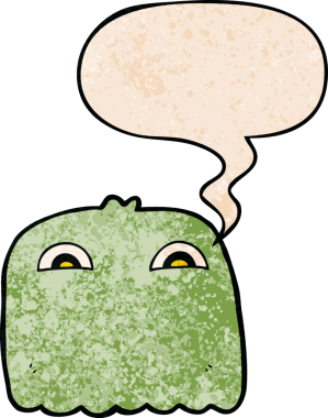 Bir insan tarafından çizilmiş eski moda konuşma baloncuklu çizgi film hayaleti.