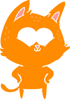 Bir insan tarafından çizilmiş düz renkli çizgi film kedisi