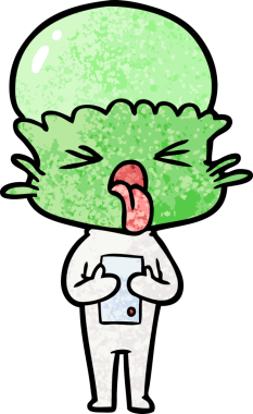 Bir insan tarafından çizilmiş iğrenç bir çizgi film uzaylısı.