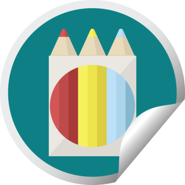 Bir insan tarafından çizilmiş renkli kalem paketi grafik vektör çizim dairesel etiketi