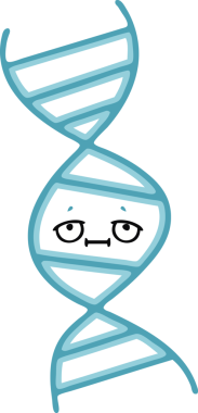 Bir insan tarafından çizilmiş bir DNA ipliğinin düz renk retro karikatürü