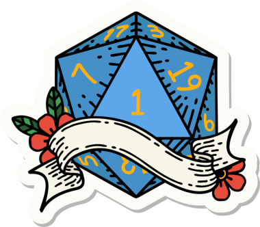 Bir insan tarafından çizilmiş doğal bir d20 zar etiketi.