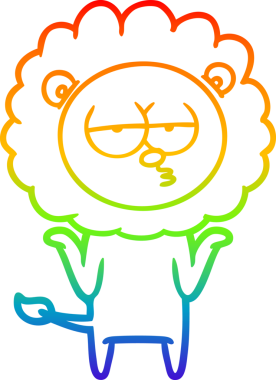 Gökkuşağı gradyan çizgi çizimi bir insan tarafından çizilmiş sıkılmış bir aslan