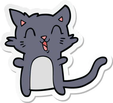 Bir insan tarafından çizilmiş mutlu bir kedinin çıkartması.