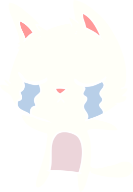 Bir insan tarafından çizilmiş düz renkli çizgi film kedisi.